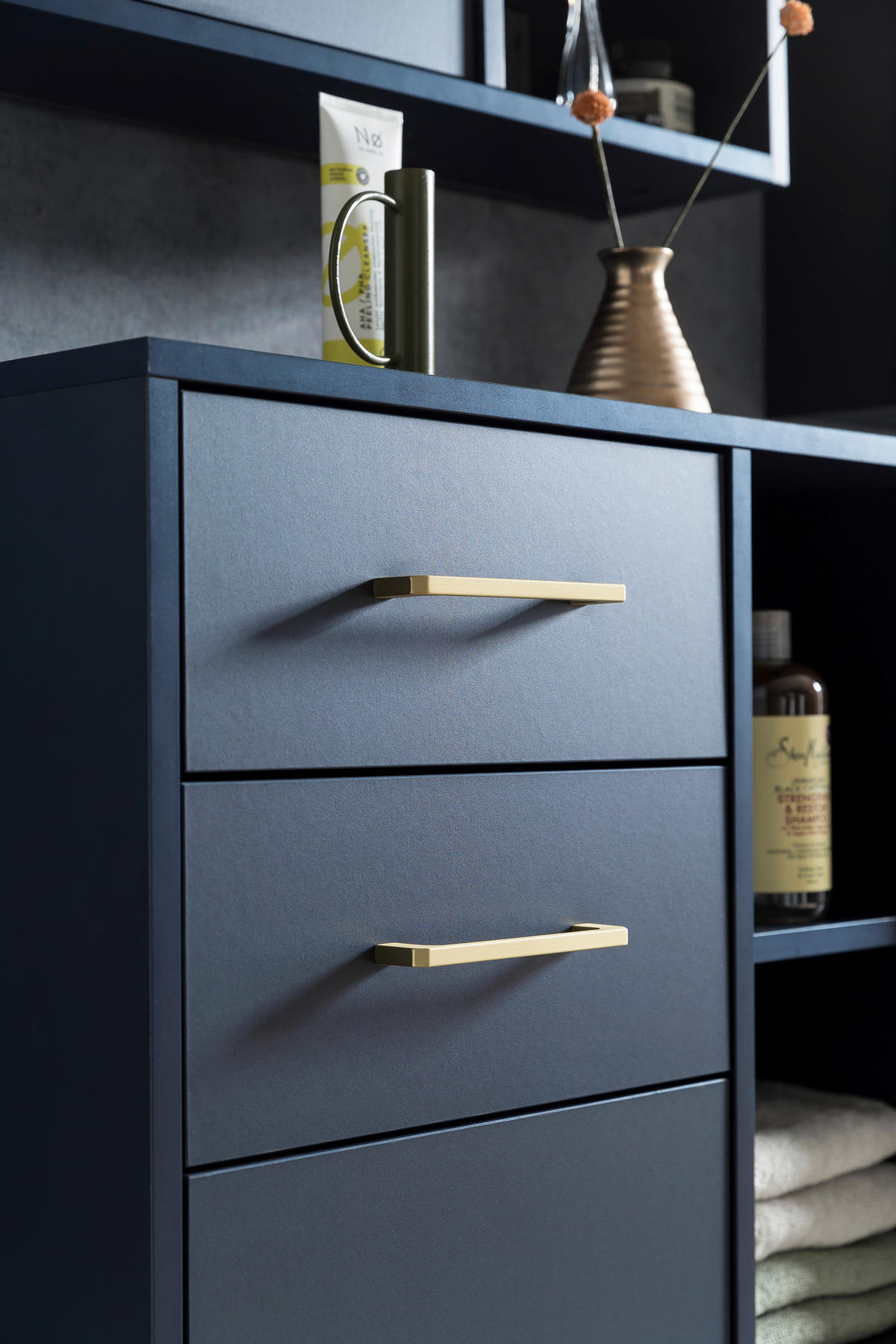 MIDISCHRANK 67,1/117,4/33,1 cm  - Goldfarben/Dunkelblau, MODERN, Holzwerkstoff/Metall (67,1/117,4/33,1cm) - Stylife