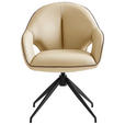 ARMLEHNSTUHL  Sitzfläche 360° drehbar, automatische Rückholfunktion  Echtleder  - Creme/Schwarz, Design, Leder/Metall (62/85/64cm) - Novel