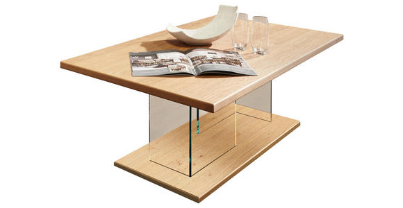 COUCHTISCH in Glas, Holz, Holzwerkstoff 120/70/44 cm - Eichefarben/Nickelfarben, KONVENTIONELL, Glas/Holz (120/70/44cm) - Voleo