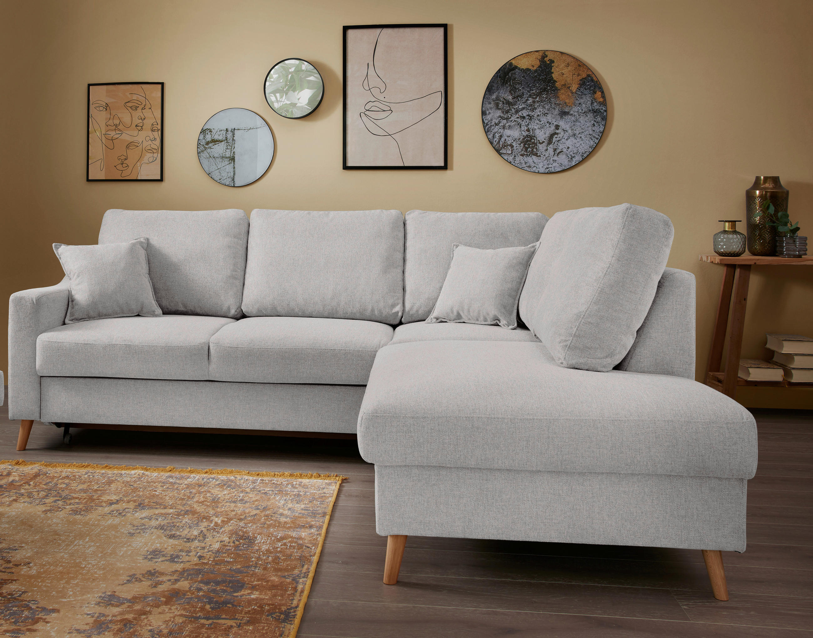 ECKSOFA in Chenille Grau  - Naturfarben/Grau, Modern, Holz/Textil (230/200cm) - Livetastic