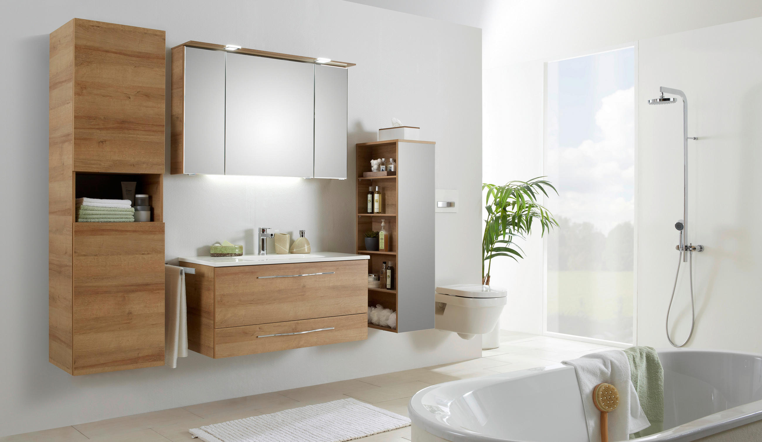 HOCHSCHRANK 45/168/43 cm - Eichefarben, Design, Glas/Holzwerkstoff (45/168/43cm) - Sadena