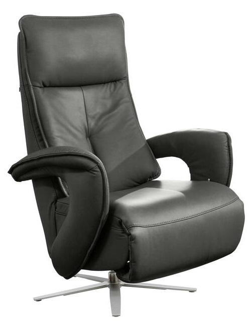 RELAXSESSEL Echtleder Relaxfunktion, Kopfteilverstellung, Fußteilverstellung    - Chromfarben/Anthrazit, Design, Leder/Metall (77/110/87cm) - Valdera