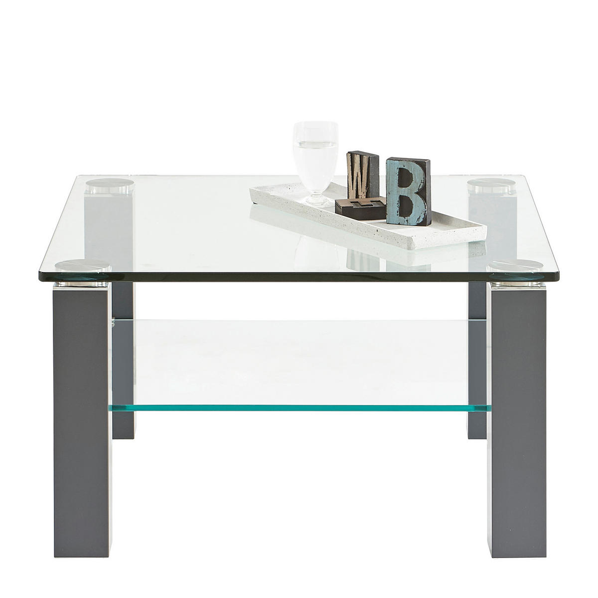 TABLE BASSE in métal, verre 75/75/43 cm  - Design, métal/verre (75/75/43cm)