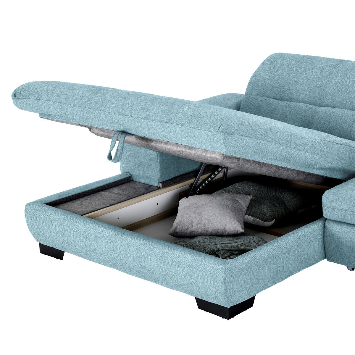ECKSOFA in Webstoff Hellblau  180/265 cm  - Schwarz/Hellblau, Design, Textil/Metall (180/265cm) - Carryhome