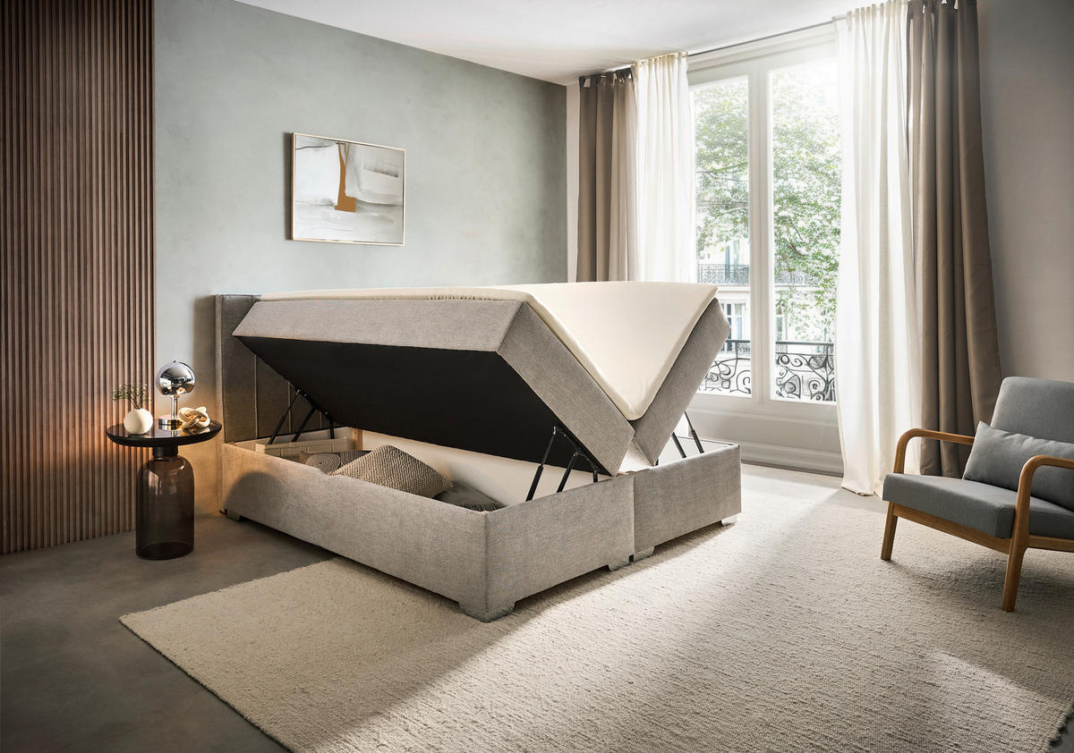 BOXBETT 160/200 cm  in Grau  - Chromfarben/Grau, Trend, Kunststoff/Textil (160/200cm) - Boxxx