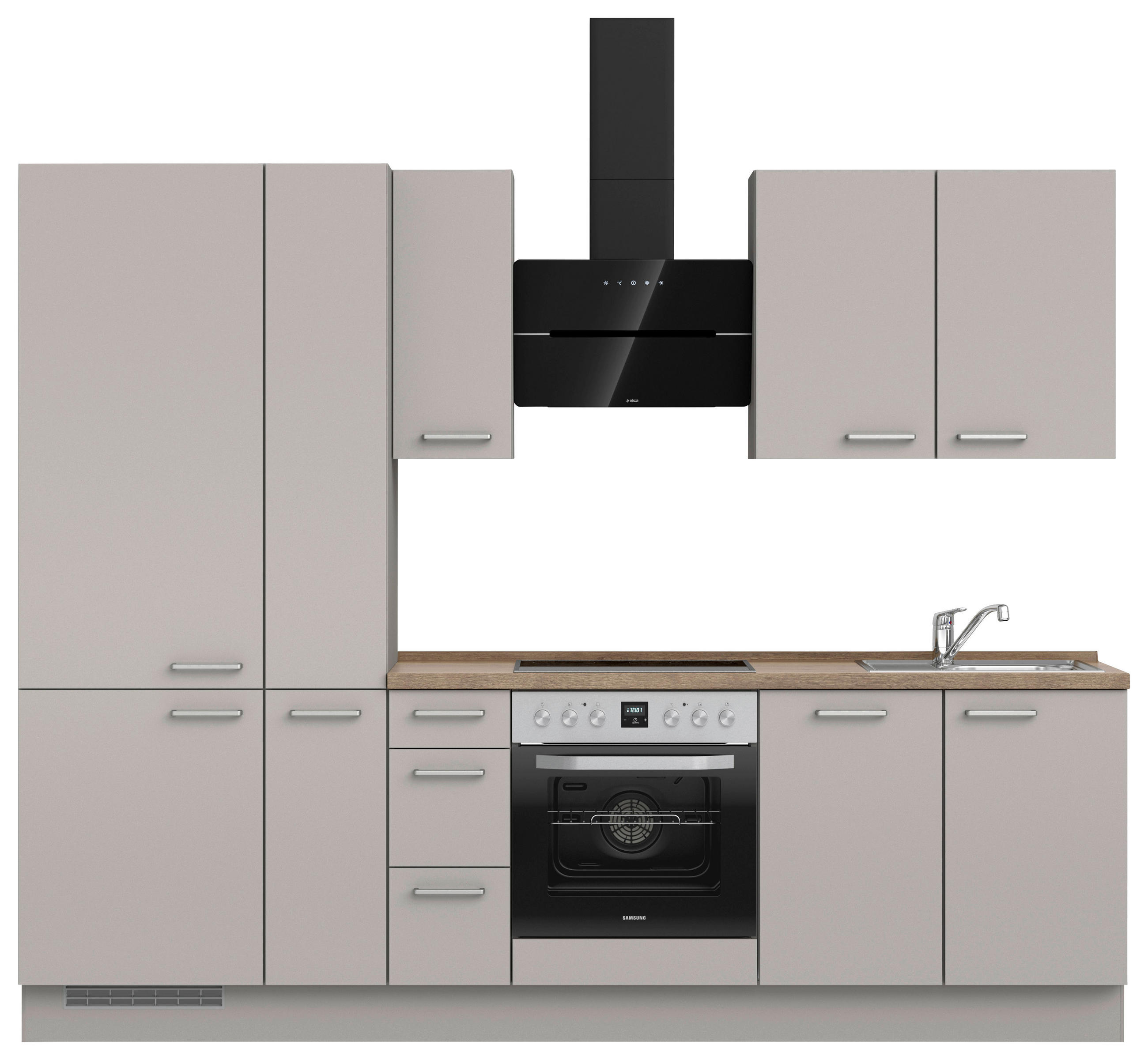 KÜCHENBLOCK 270 cm   in Grau, Eiche dunkel  - Eiche dunkel/Edelstahlfarben, MODERN, Holzwerkstoff/Metall (270cm) - Nobilia