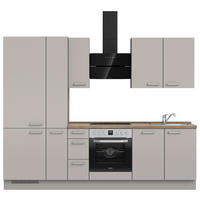 KÜCHENBLOCK 270 cm   in Grau, Eiche dunkel  - Eiche dunkel/Edelstahlfarben, MODERN, Holzwerkstoff/Metall (270cm) - Nobilia