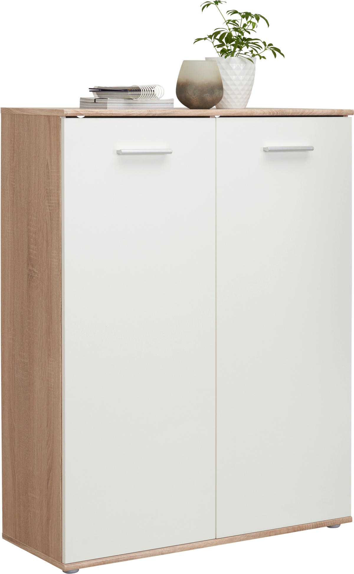 SKRINKA NA TOPÁNKY, biela, dub sonoma, 90/118/36 cm - biela/strieborná, Design, kompozitné drevo/plast (90/118/36cm) - Carryhome