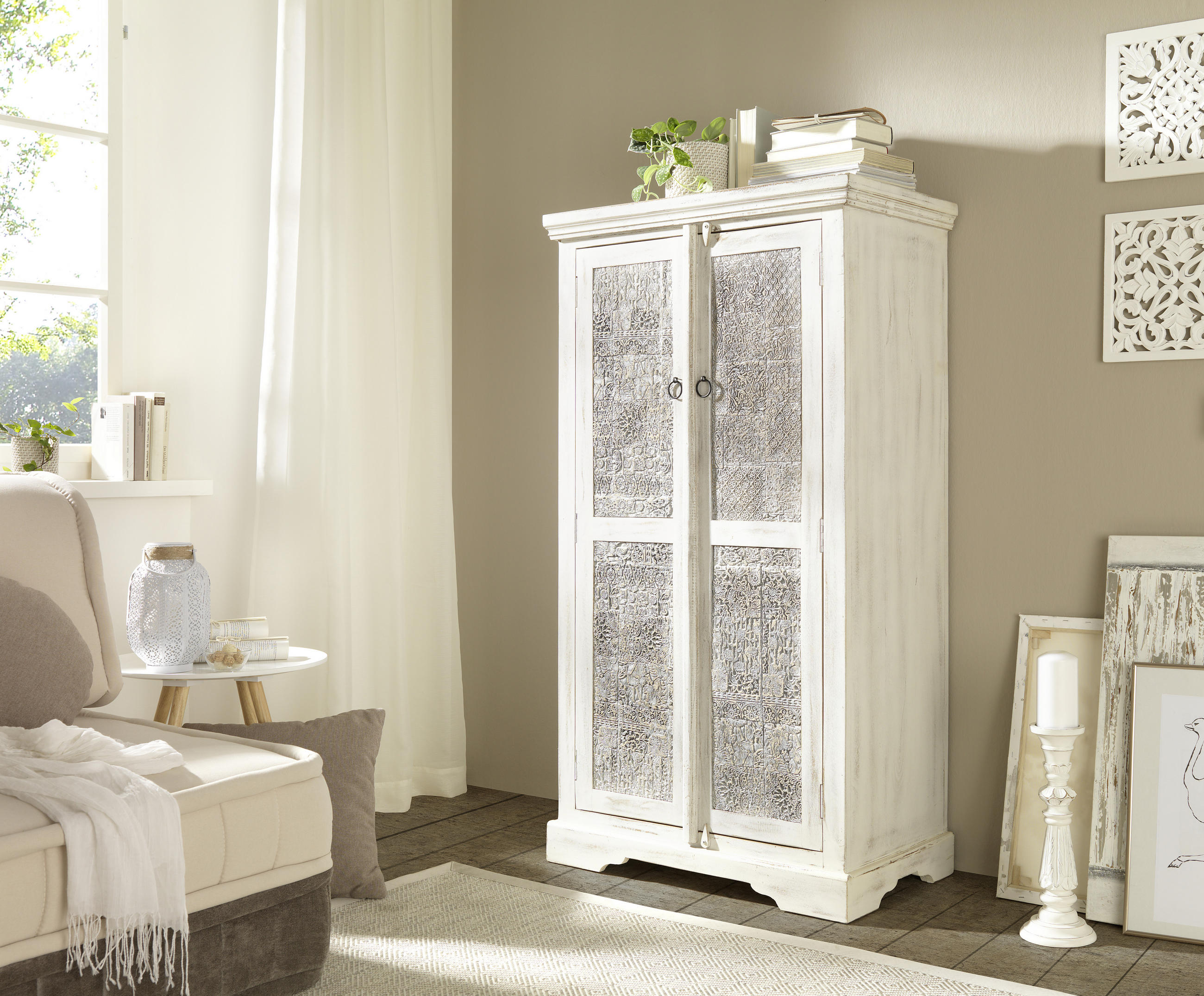 SKŘÍŇ, mangové dřevo, bílá, 80/145/45 cm - bílá/černá, Trend, kov/dřevo (80/145/45cm) - Ambia Home