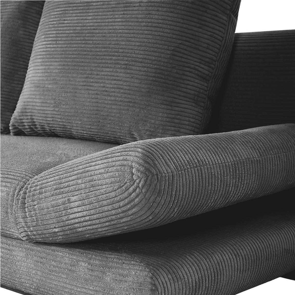 SCHLAFSOFA Cord Dunkelgrau  - Dunkelgrau/Schwarz, KONVENTIONELL, Textil/Metall (200/78/95cm) - home24