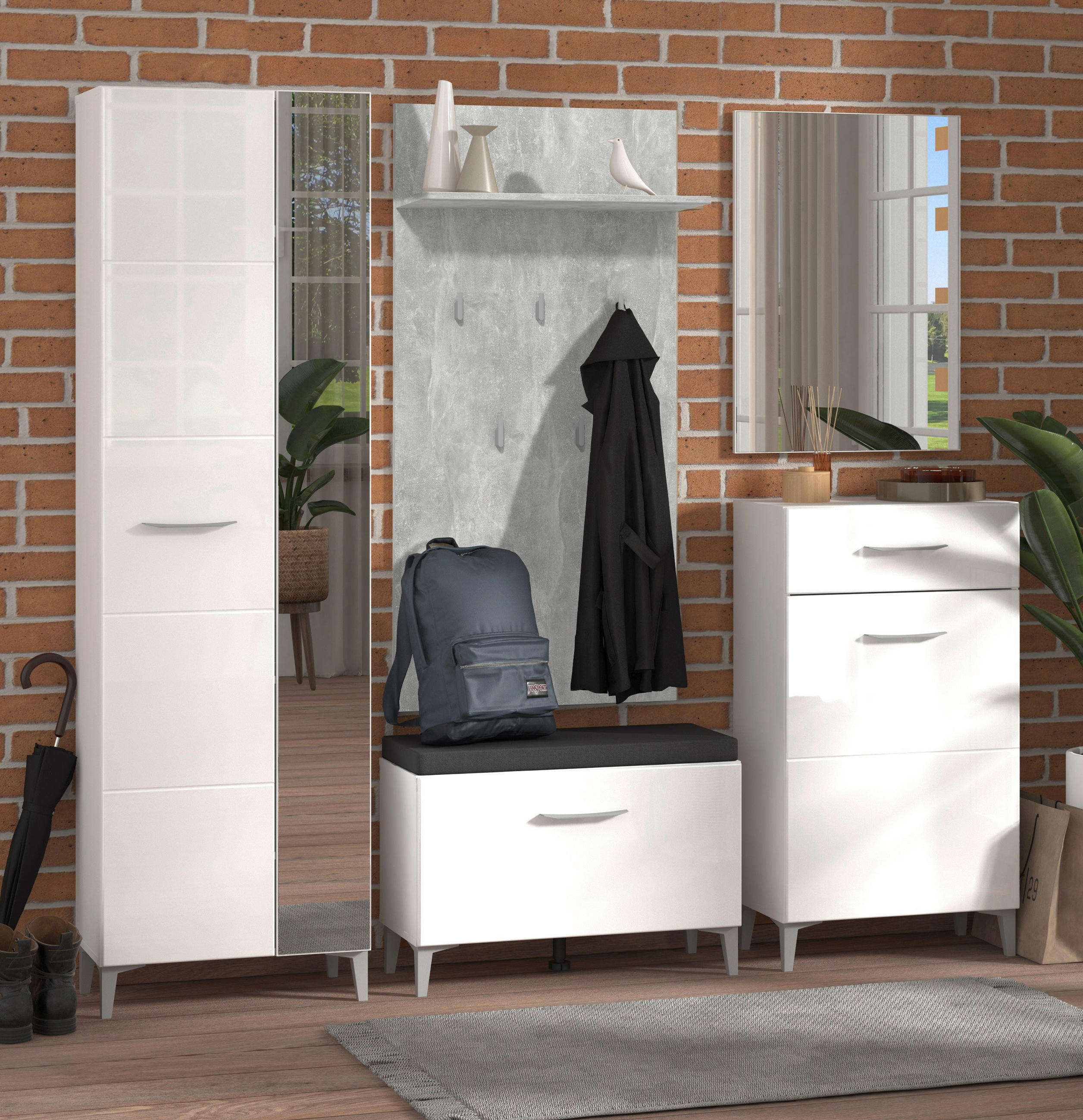 ELŐSZOBASZEKRÉNY 58/195/35 cm  - magasfényű fehér/fehér, Basics, faalapú anyag/Üveg (58/195/35cm) - Xora