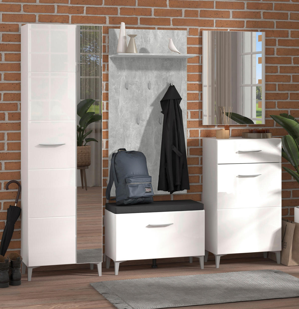 ELŐSZOBASZEKRÉNY 58/195/35 cm  - magasfényű fehér/fehér, Basics, faalapú anyag/Üveg (58/195/35cm) - Xora