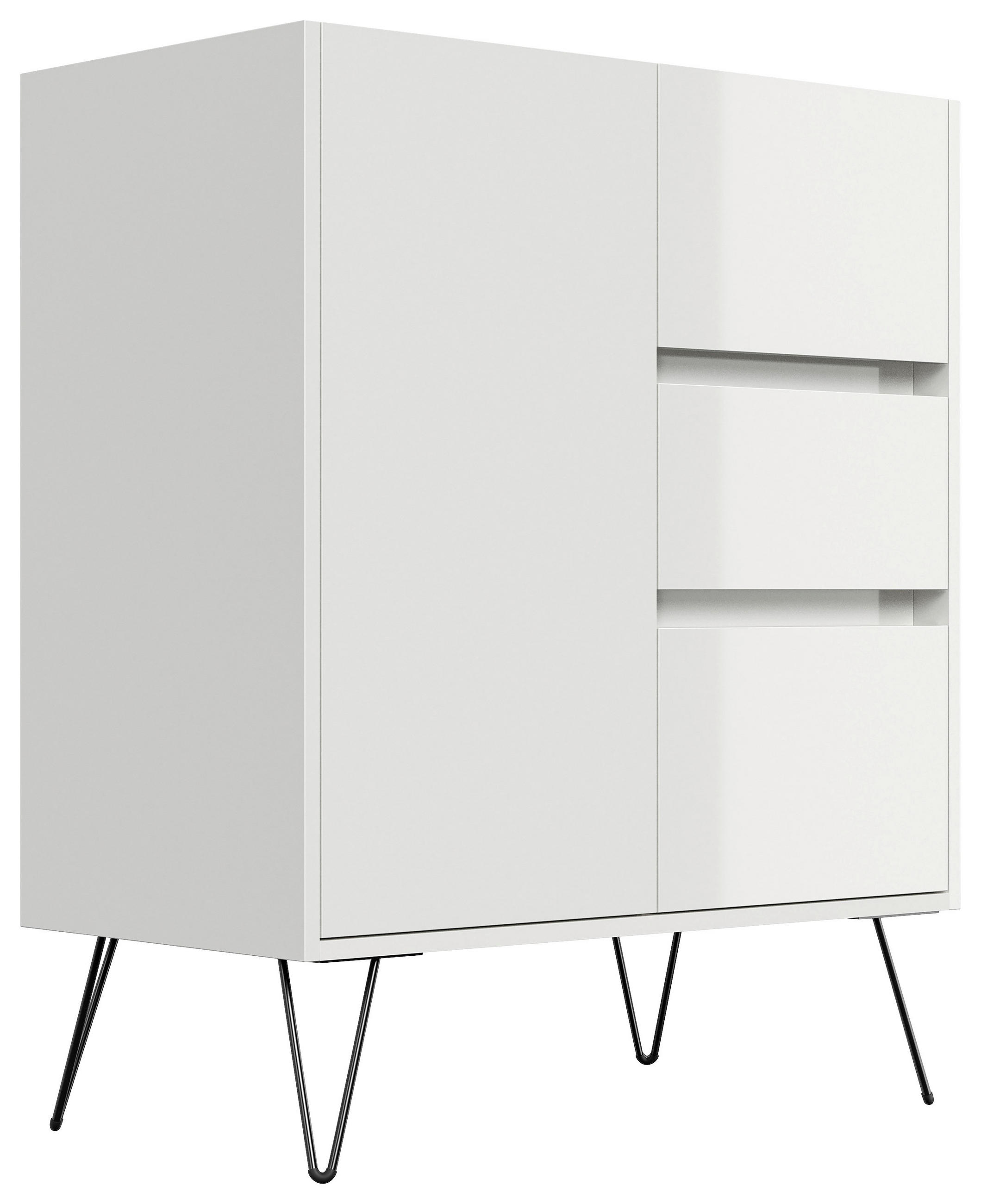 SIDEBOARD Posseik Industrial  in 76/93,6/42 cm  - Weiß Hochglanz/Schwarz, Design, Holzwerkstoff/Metall (76/93,6/42cm) - P & B