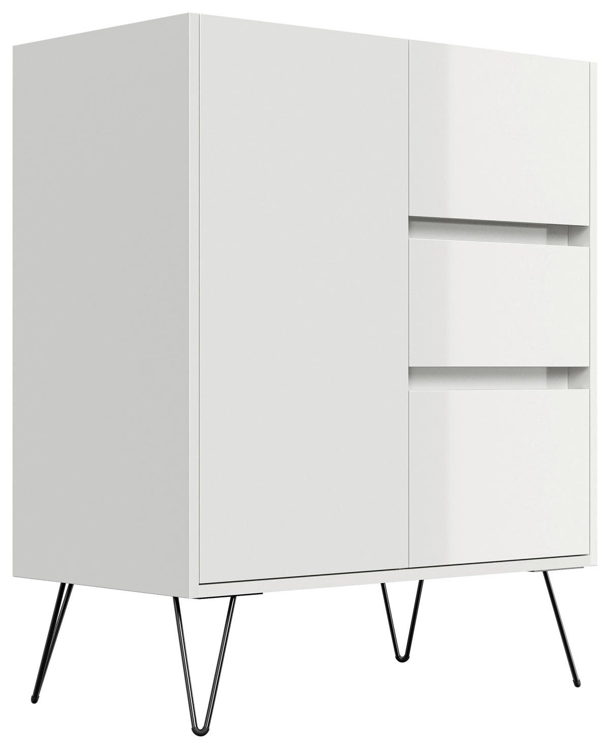 SIDEBOARD Posseik Industrial  in 76/93,6/42 cm  - Weiß Hochglanz/Schwarz, Design, Holzwerkstoff/Metall (76/93,6/42cm) - P & B