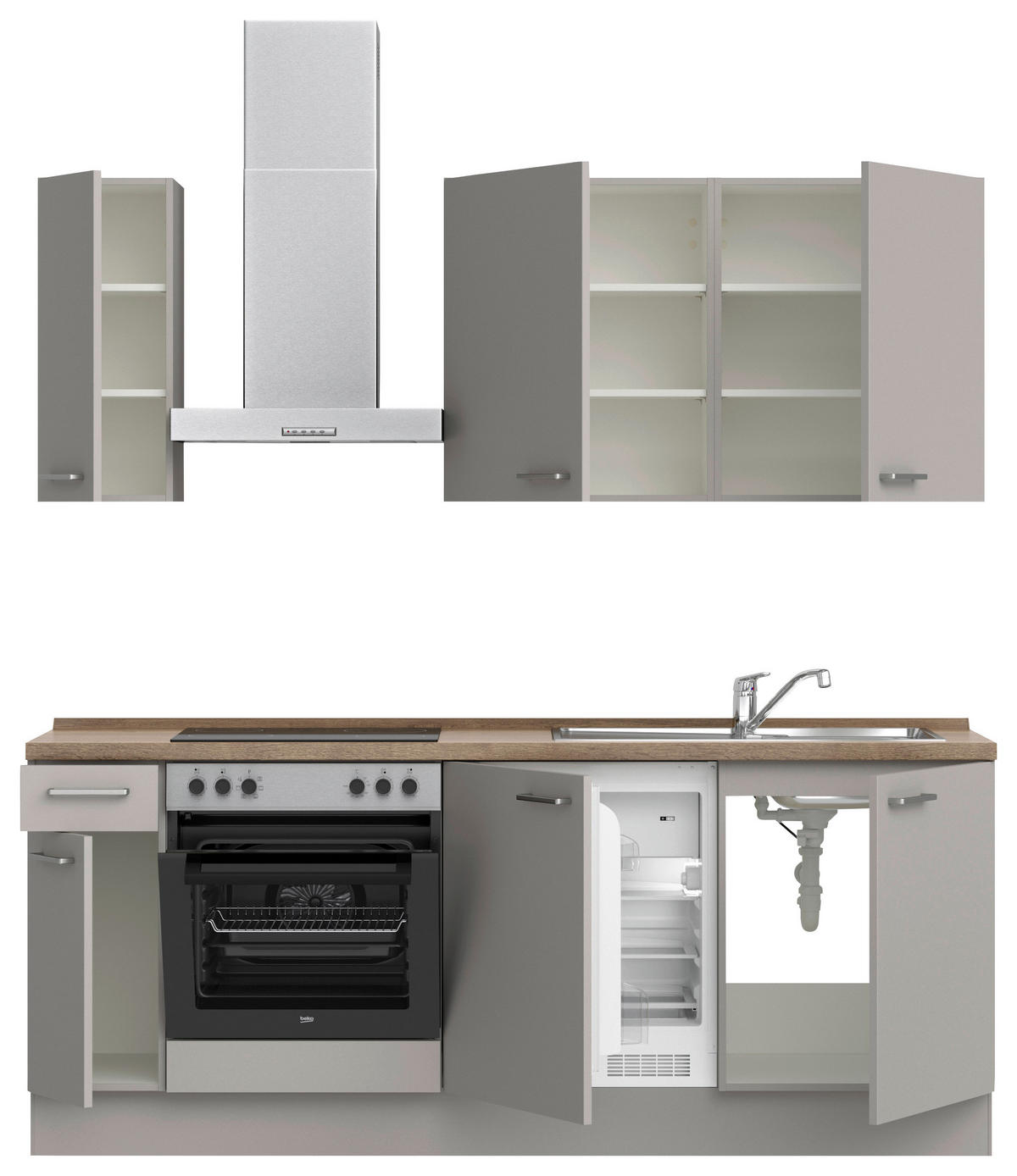 KÜCHENLEERBLOCK 210 cm   in Grau, Eiche dunkel  - Eiche dunkel/Edelstahlfarben, MODERN, Holzwerkstoff/Metall (210cm) - Nobilia