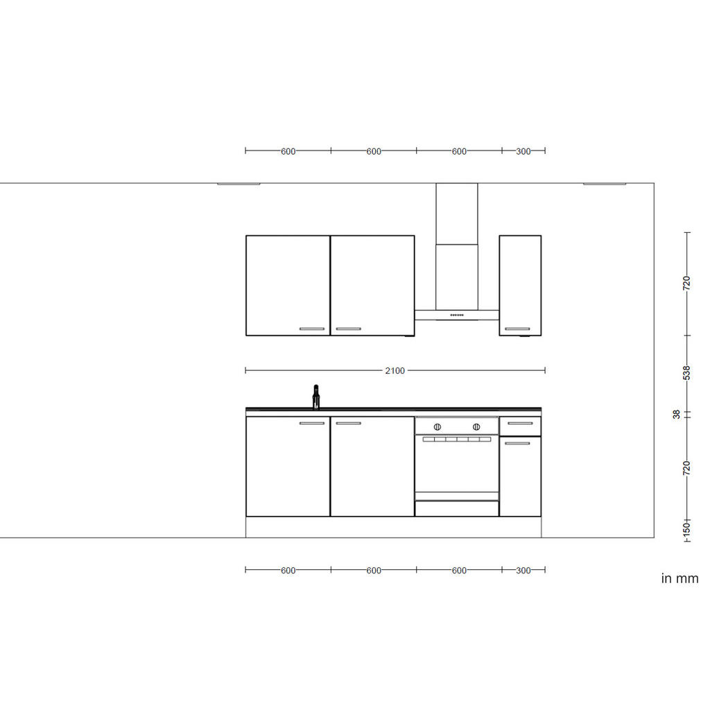 Thumbnail - Nobilia Küchenleerblock Touch, Weiß, Eiche, Metall, 1 Schubladen, nur wie online abgebildet bestellbar, 210 cm, Blauer E...