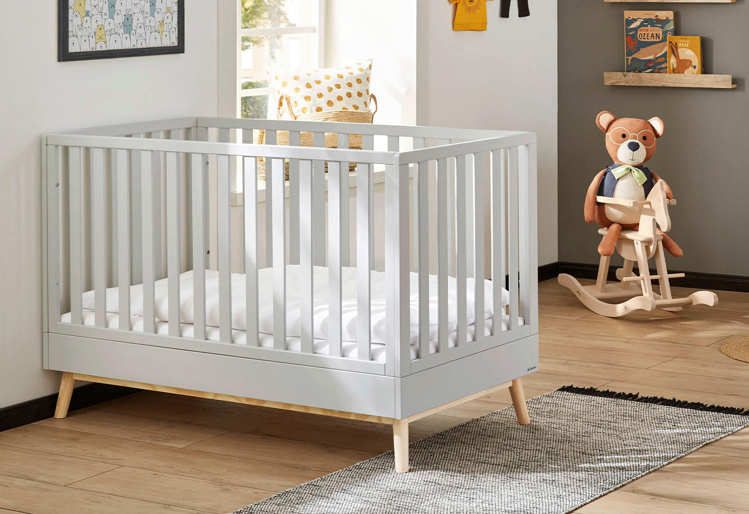 GITTERBETT Dusk  145/76/93 cm   - Hellgrau, Basics, Holz (145/76/93cm) - Pinolino