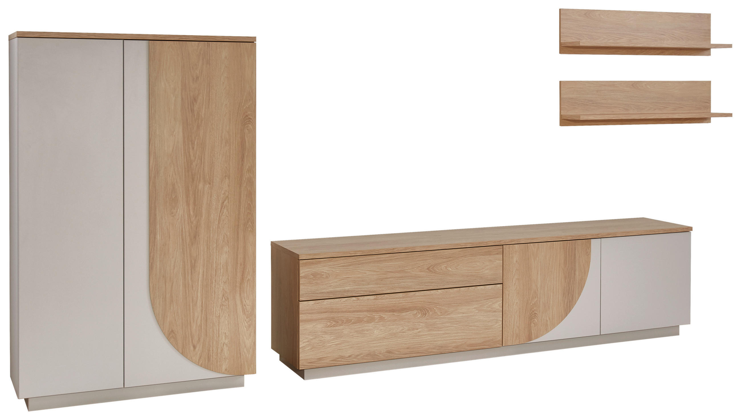 WOHNWAND 4-teilig  Eichefarben, Kaschmir 315/174/42 cm  - Kaschmir/Eichefarben, Design, Holzwerkstoff (315/174/42cm) - Stylife