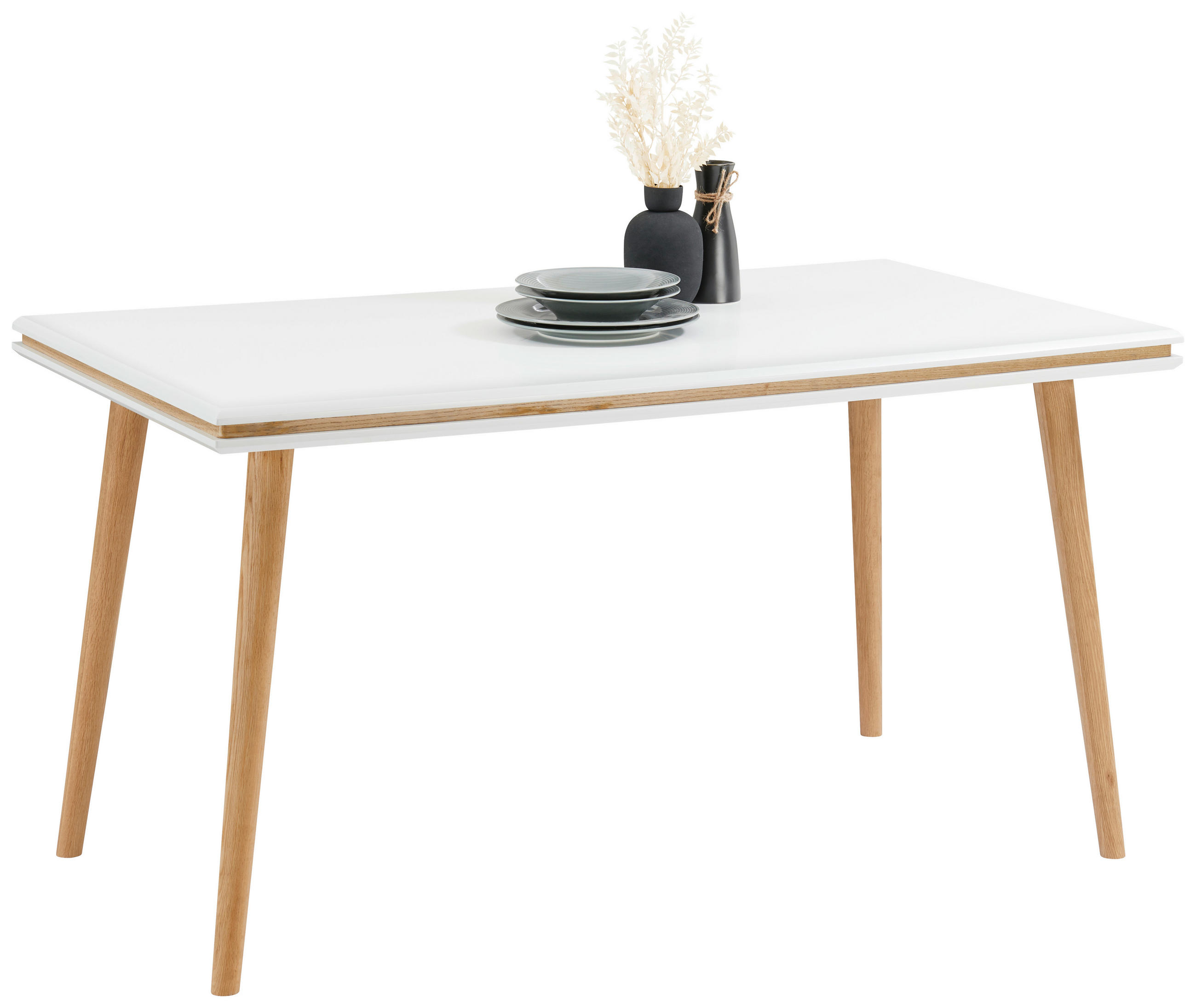 ESSTISCH Eiche furniert, massiv rechteckig Naturfarben, Weiß  - Naturfarben/Weiß, MODERN, Holz/Holzwerkstoff (140/80/76cm) - Livetastic