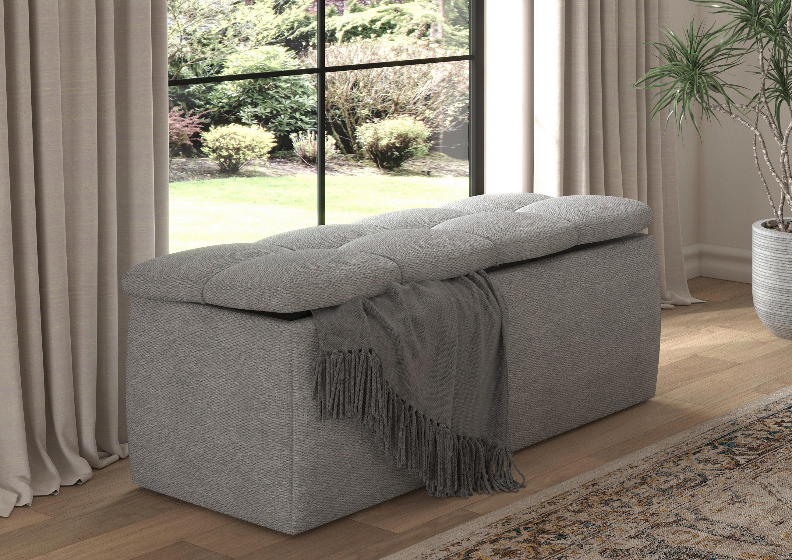 BETTBANK Bouclé Grau  - Schwarz/Grau, Basics, Kunststoff/Textil (141/50/40cm) - Chameo