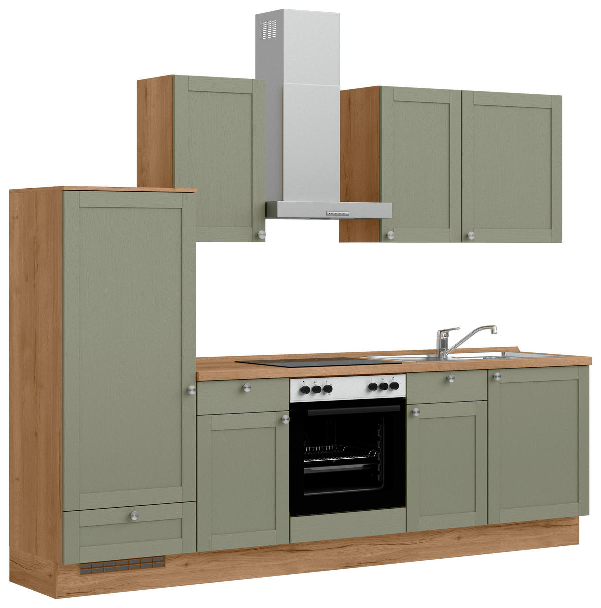 KÜCHENLEERBLOCK Frame 270 cm  in Eichefarben, Olivgrün  - Edelstahlfarben/Eichefarben, MODERN, Holzwerkstoff/Metall (270cm) - Nobilia
