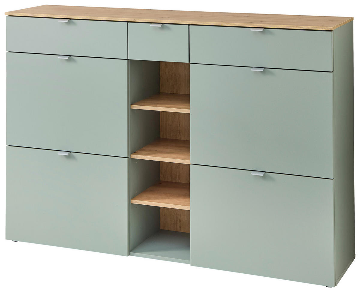 GARDEROBE 3-teilig  in 208/202/38 cm  - Salbeigrün/Eiche Artisan, Design, Glas/Holzwerkstoff (208/202/38cm)