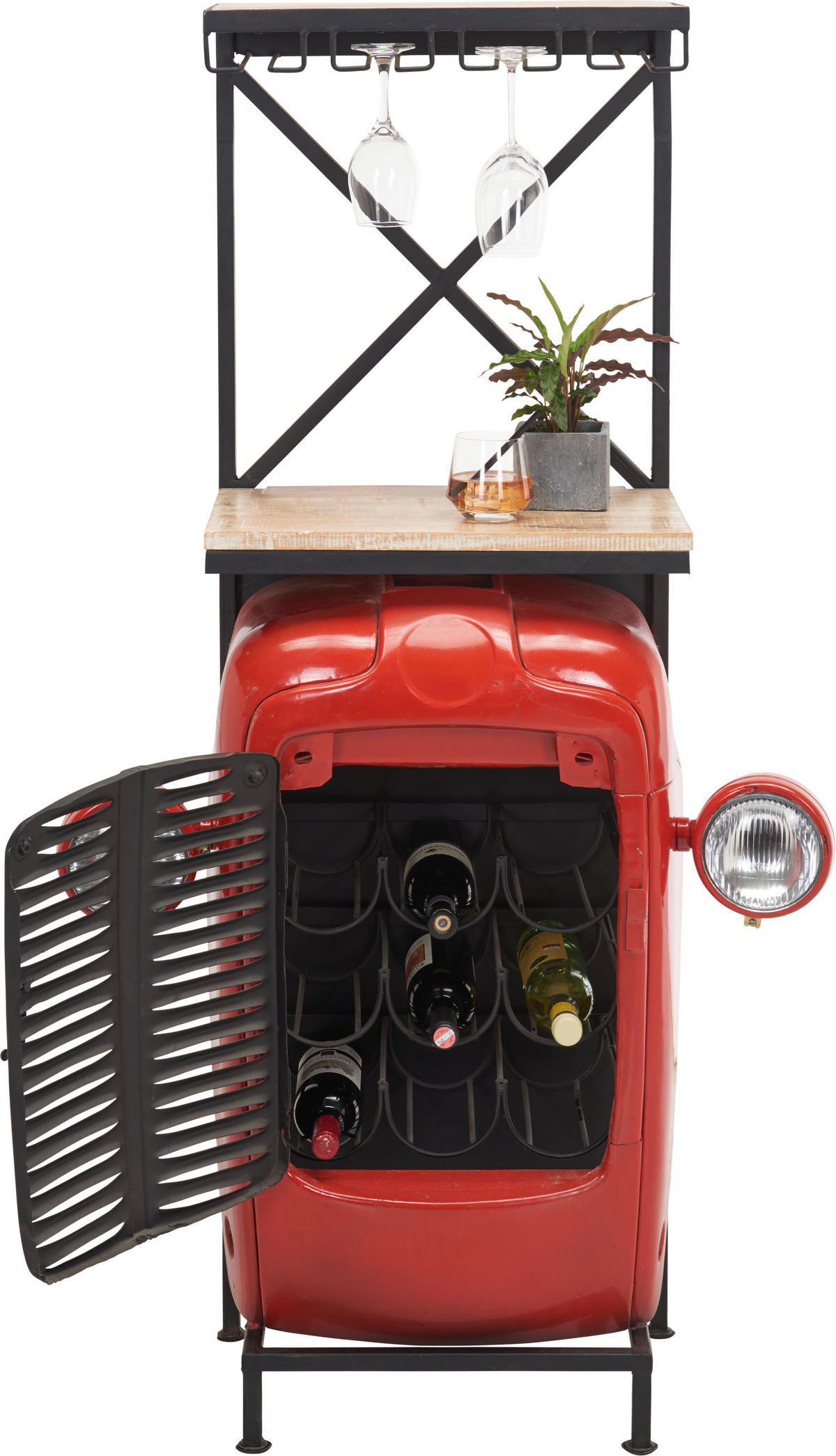BAR in Naturfarben, Rot, Schwarz  - Rot/Schwarz, Trend, Holz/Metall (52/36/153cm) - Ambia Home