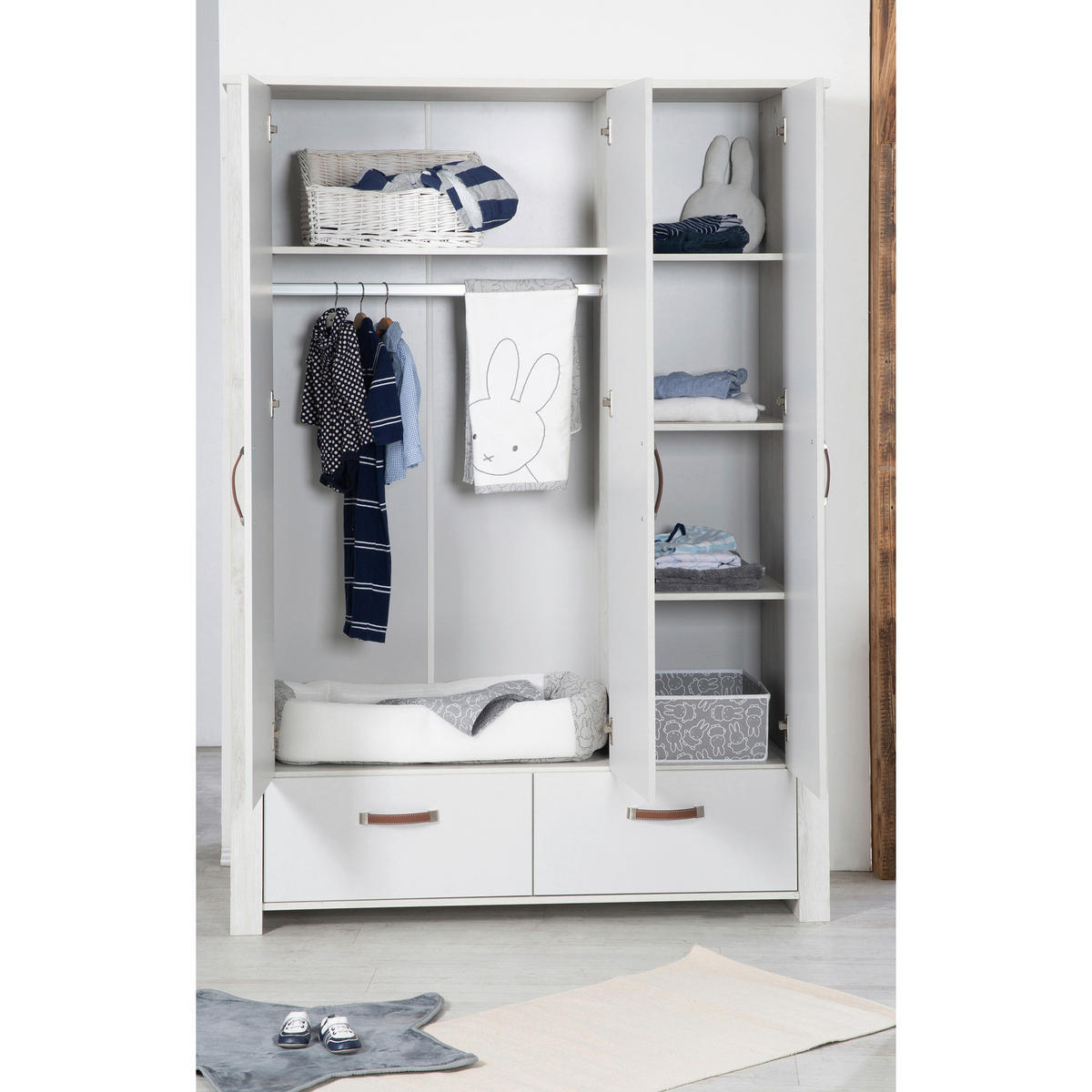BABYKLEIDERSCHRANK roba Mila Grau, Weiß  - Weiß/Grau, Basics, Holzwerkstoff (136/189,5/52,5cm) - Roba