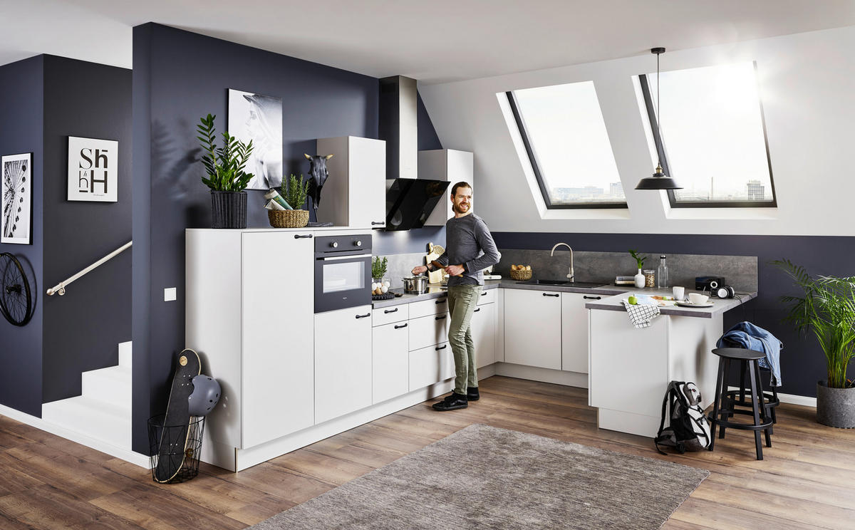 EINBAUKÜCHE UNO  - Creme/Schwarz, Design, Holzwerkstoff/Metall - Moderano