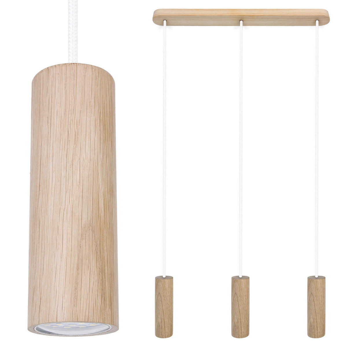 HÄNGELEUCHTE 52/140 cm  - Eschefarben/Weiß, Natur, Holz (52/140cm)