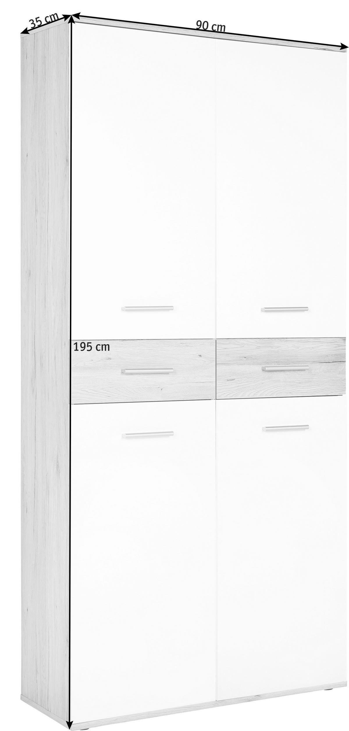 OMARA ZA ČEVLJE bela, barve hrasta - srebrne barve/črna, Design, umetna masa/leseni material (90/195/35cm) - Xora