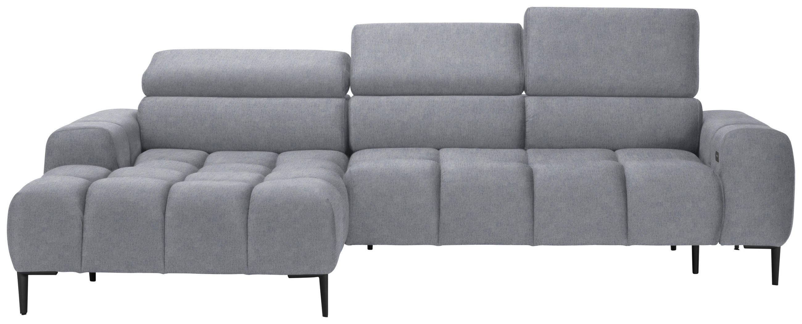 ECKSOFA Hellgrau Samt, Webstoff  - Hellgrau/Schwarz, Design, Textil/Metall (177/270cm) - Welnova