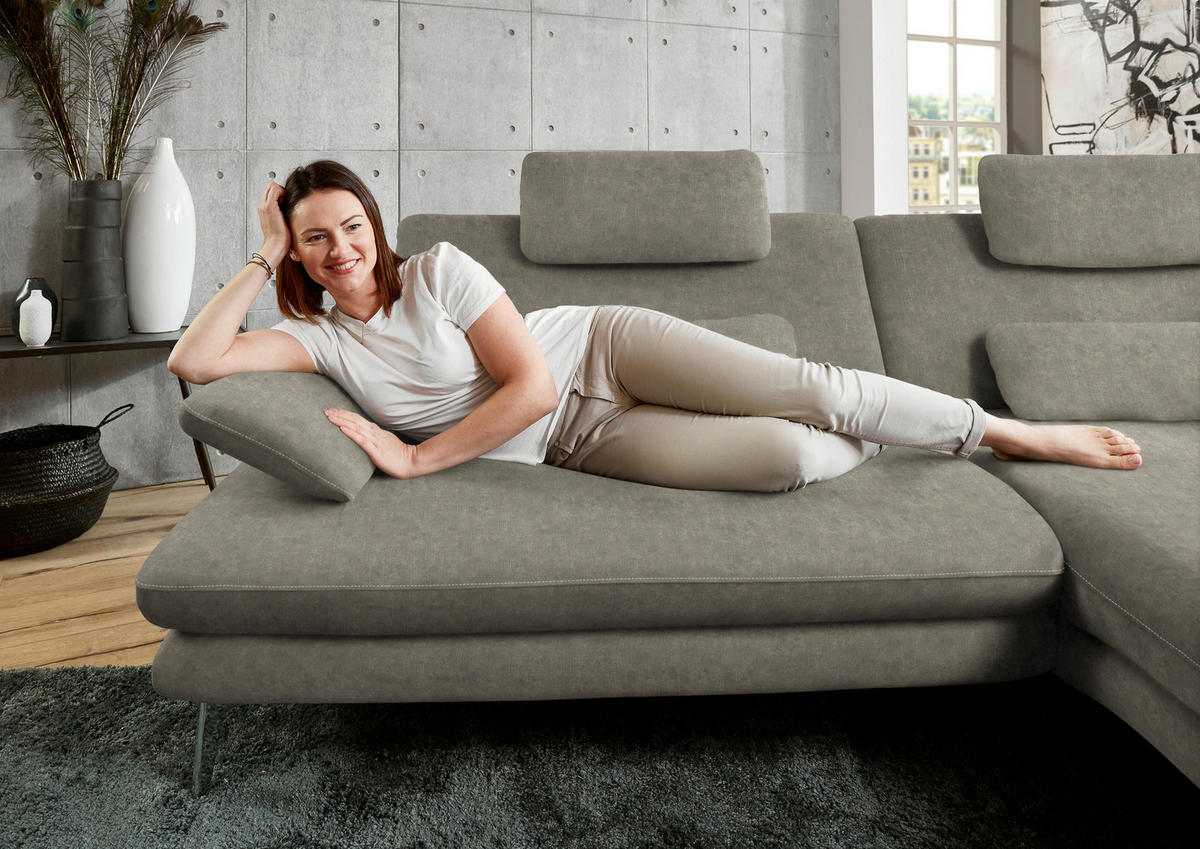 ECKSOFA in Velours Grau  - Schwarz/Grau, Design, Textil/Metall (284/184cm) - Dieter Knoll