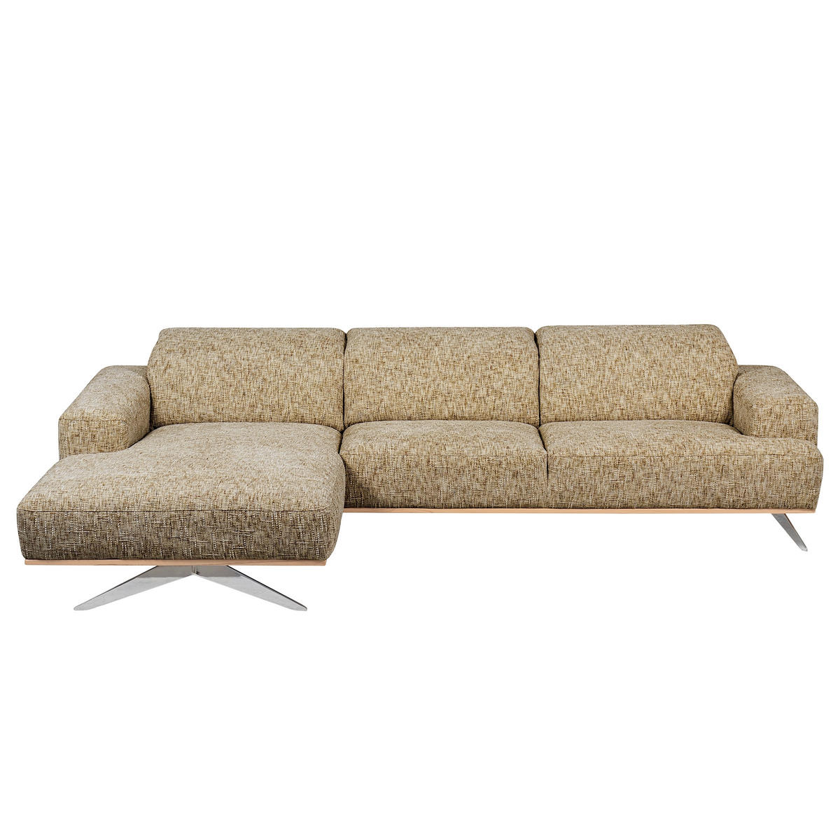 ECKSOFA PORTLAND in Struktur Hellbraun Kopfteilverstellung  187/295 cm  - Chromfarben/Hellbraun, Design, Holz/Textil (187/295cm) - Livetastic
