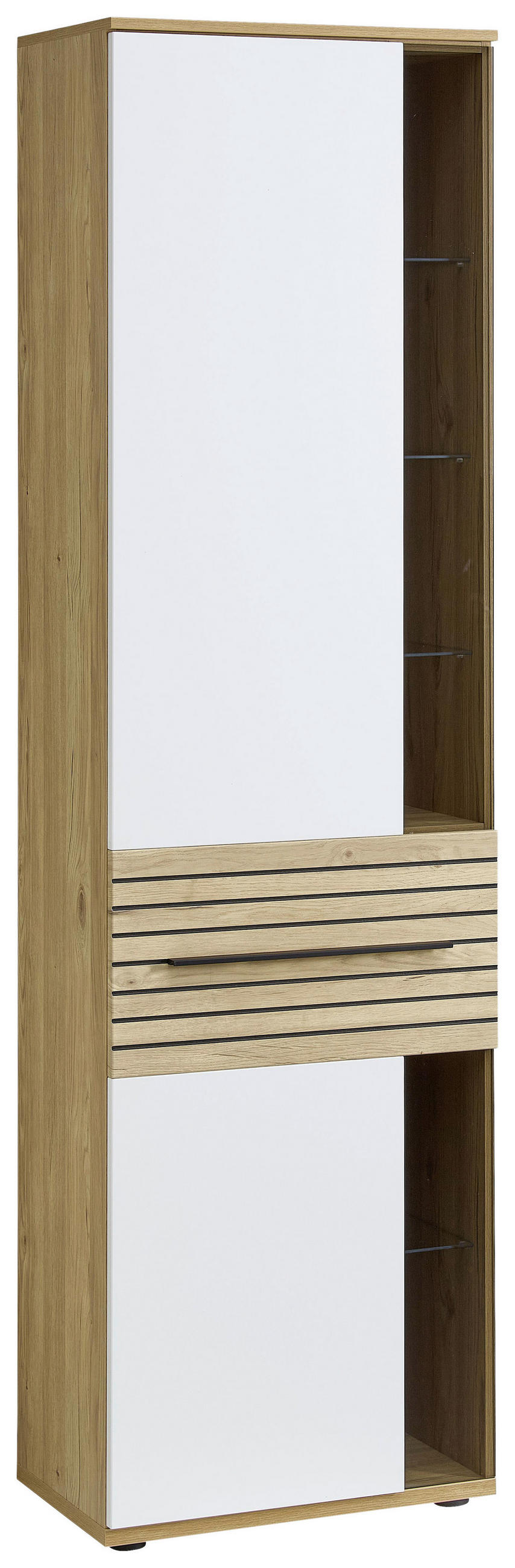 VITRINE  in Weiß, Eichefarben  - Eichefarben/Schwarz, KONVENTIONELL, Glas/Holzwerkstoff (60/215/40cm) - Venda