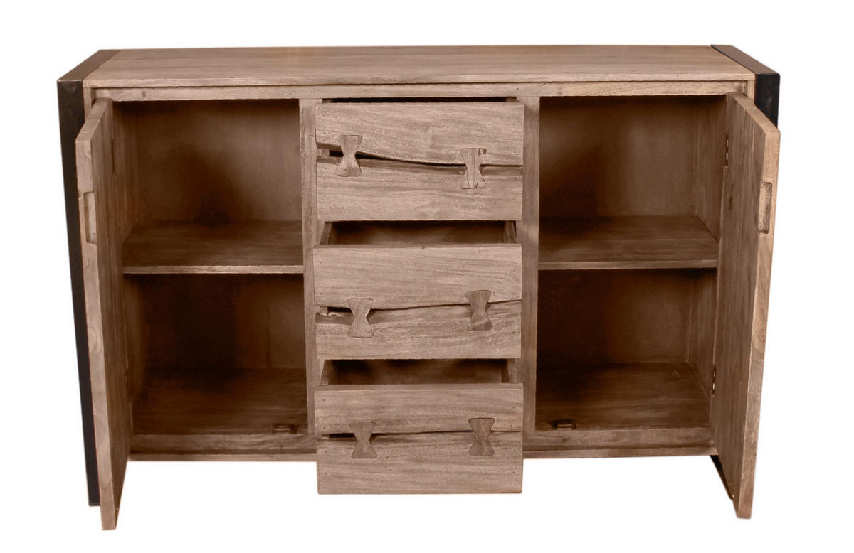 SIDEBOARD  140/90/40 cm 3 Schublade(n)  - Schwarz/Naturfarben, Design, Holz/Metall (140/90/40cm) - MID.YOU