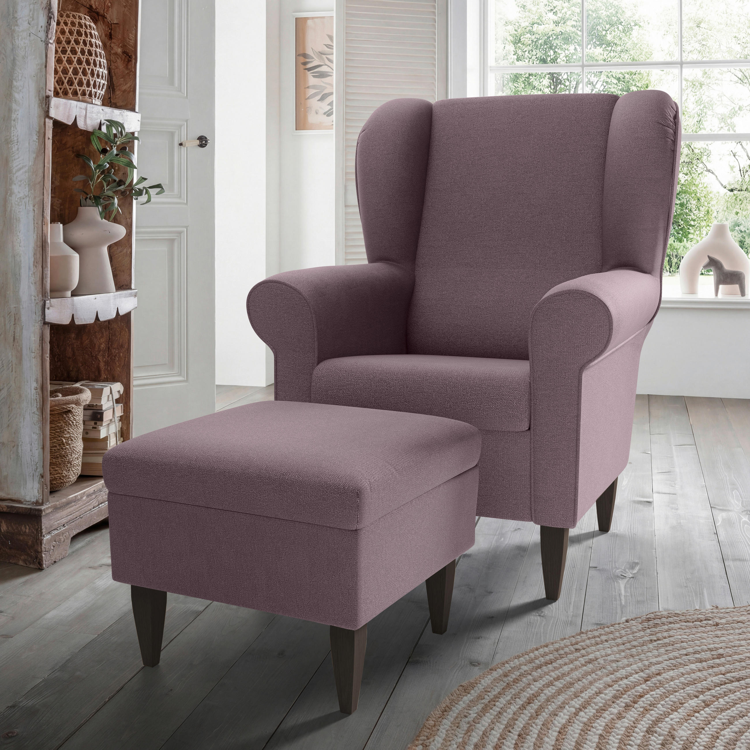 SESSELSET Struktur Bordeaux  - Wengefarben/Bordeaux, Konventionell, Holz/Textil (80/102/86cm) - Livetastic