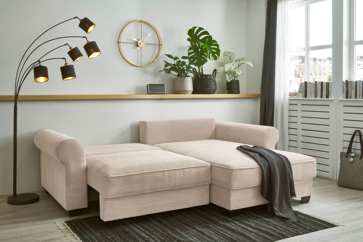 ECKSOFA in Cord Creme  - Creme/Schwarz, Basics, Kunststoff/Textil (255/92/185cm) - MID.YOU