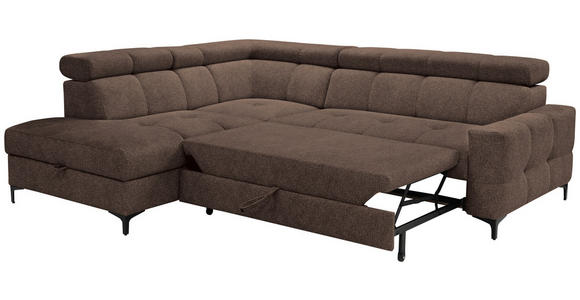 ECKSOFA in Struktur Dunkelbraun  - Dunkelbraun/Schwarz, MODERN, Textil/Metall (212/254cm) - Carryhome