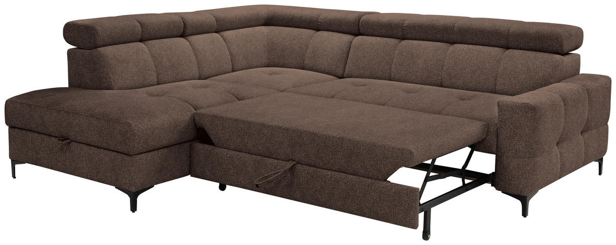 ECKSOFA in Struktur Dunkelbraun  - Dunkelbraun/Schwarz, Modern, Textil/Metall (212/254cm) - Carryhome