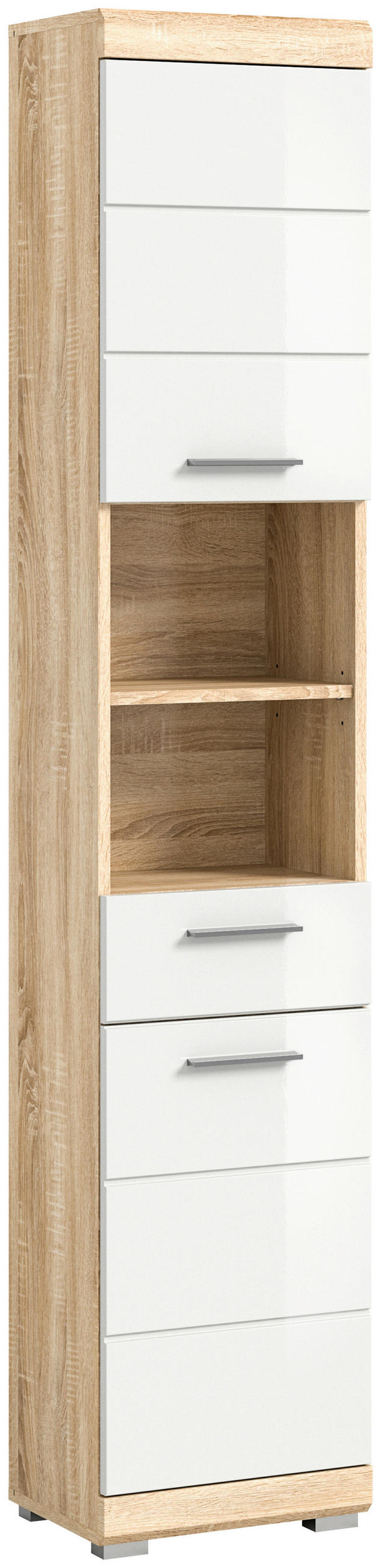 HOCHSCHRANK 37/191/31 cm  - Weiß Hochglanz/Eichefarben, MODERN, Holzwerkstoff/Kunststoff (37/191/31cm) - MID.YOU