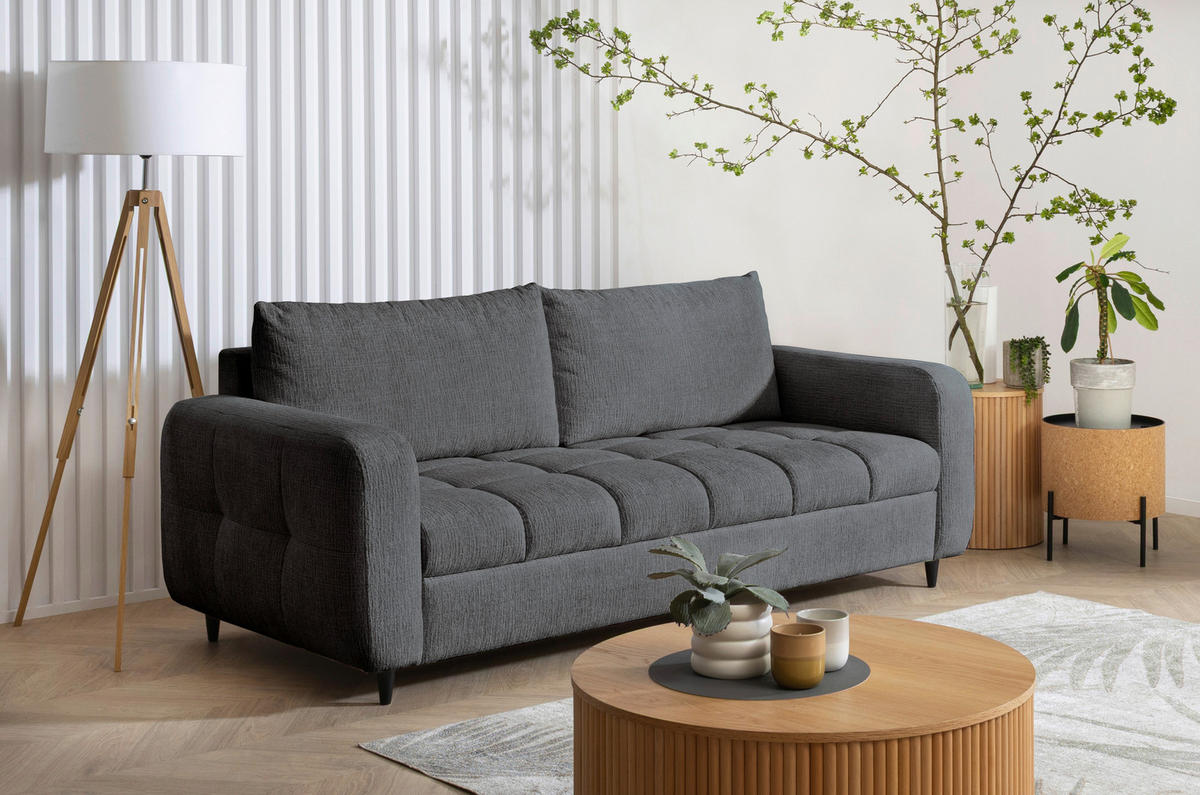 2,5-SITZER Flachgewebe Anthrazit  - Anthrazit/Schwarz, Design, Holz/Textil (209/88/101cm) - Lomoco