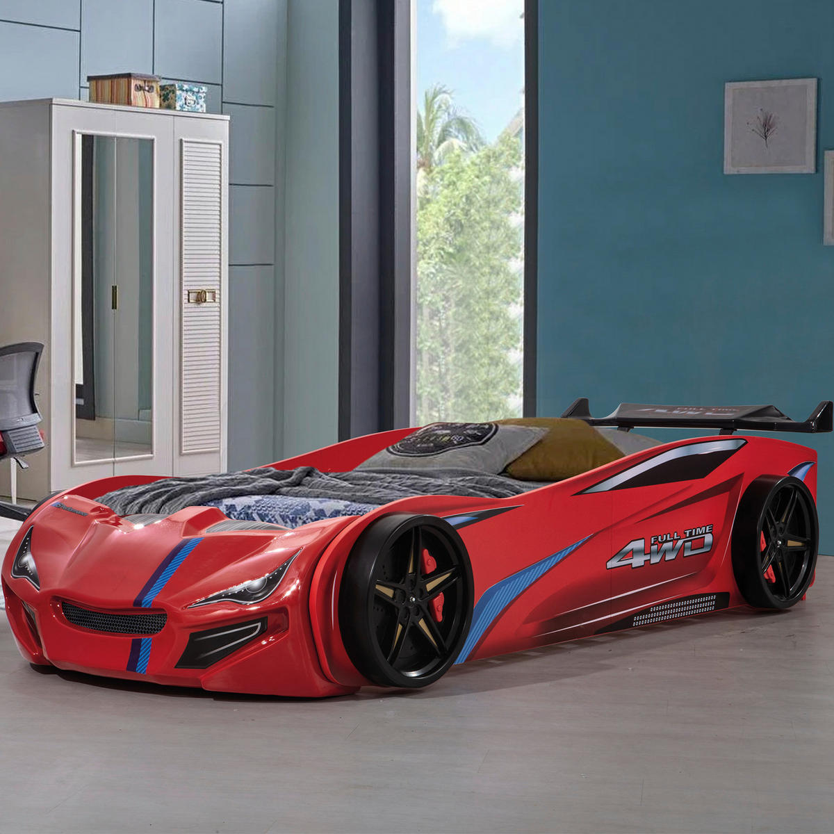 AUSZIEHBETT 90/200 cm  in Rot  - Rot/Schwarz, KONVENTIONELL, Holz/Holzwerkstoff (90/200cm) - Xora