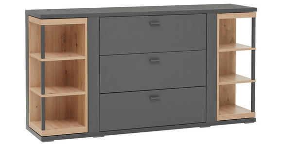 SIDEBOARD Grau, Eiche Artisan  160/83,8/40,4 cm  - Schwarz/Eiche Artisan, KONVENTIONELL, Holzwerkstoff/Metall (160/83,8/40,4cm) - Hom`in