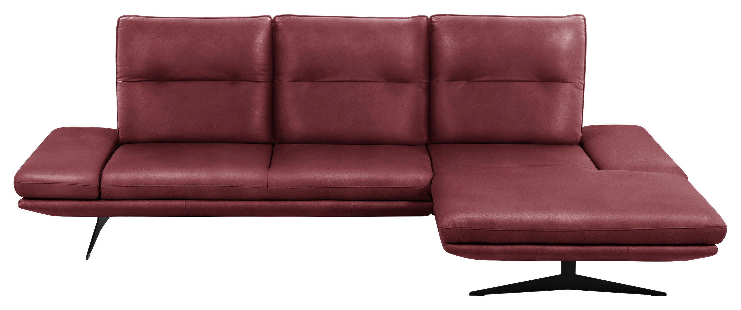ECKSOFA Kirschrot Echtleder Armteilverstellung, Kopfteilverstellung, Sitztiefenverstellung  - Schwarz/Kirschrot, Design, Leder/Metall (291/180cm) - Celina Home