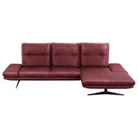 ECKSOFA Kirschrot Echtleder Armteilverstellung, Kopfteilverstellung, Sitztiefenverstellung  - Schwarz/Kirschrot, Design, Leder/Metall (291/180cm) - Celina Home