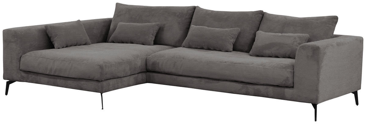 ECKSOFA in Cord Grau  - Schwarz/Grau, Design, Textil/Metall (172/313cm) - Livetastic