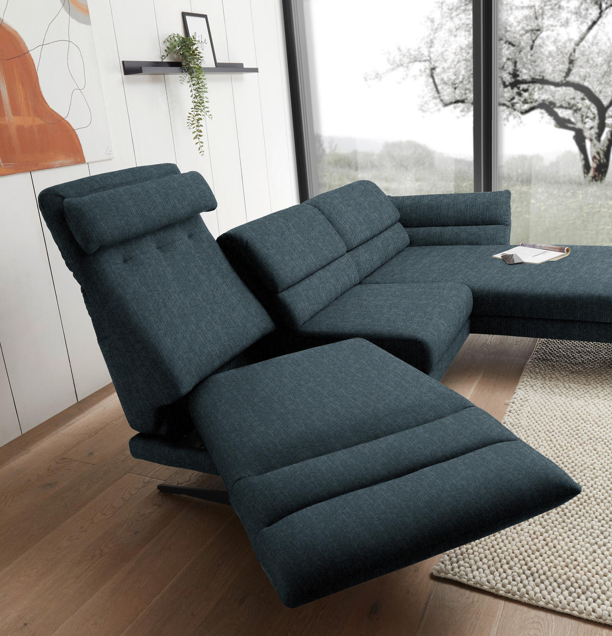 ECKSOFA in Flachgewebe Petrol  279-327/176-217 cm  - Petrol/Schwarz, Design, Textil/Metall (279-327/176-217cm) - Dieter Knoll