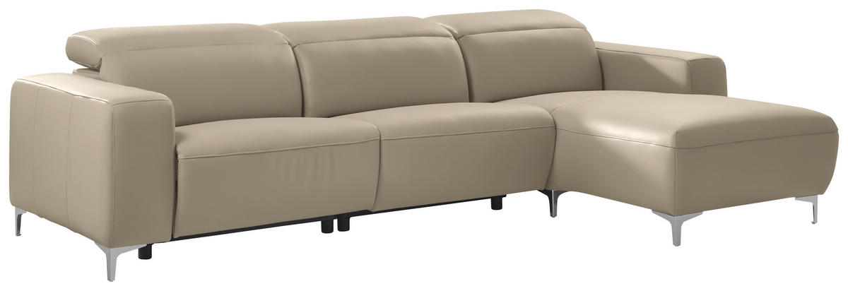 ECKSOFA Hellbraun Echtleder  - Chromfarben/Hellbraun, Design, Leder/Metall (292/177cm) - Pure Home Lifestyle