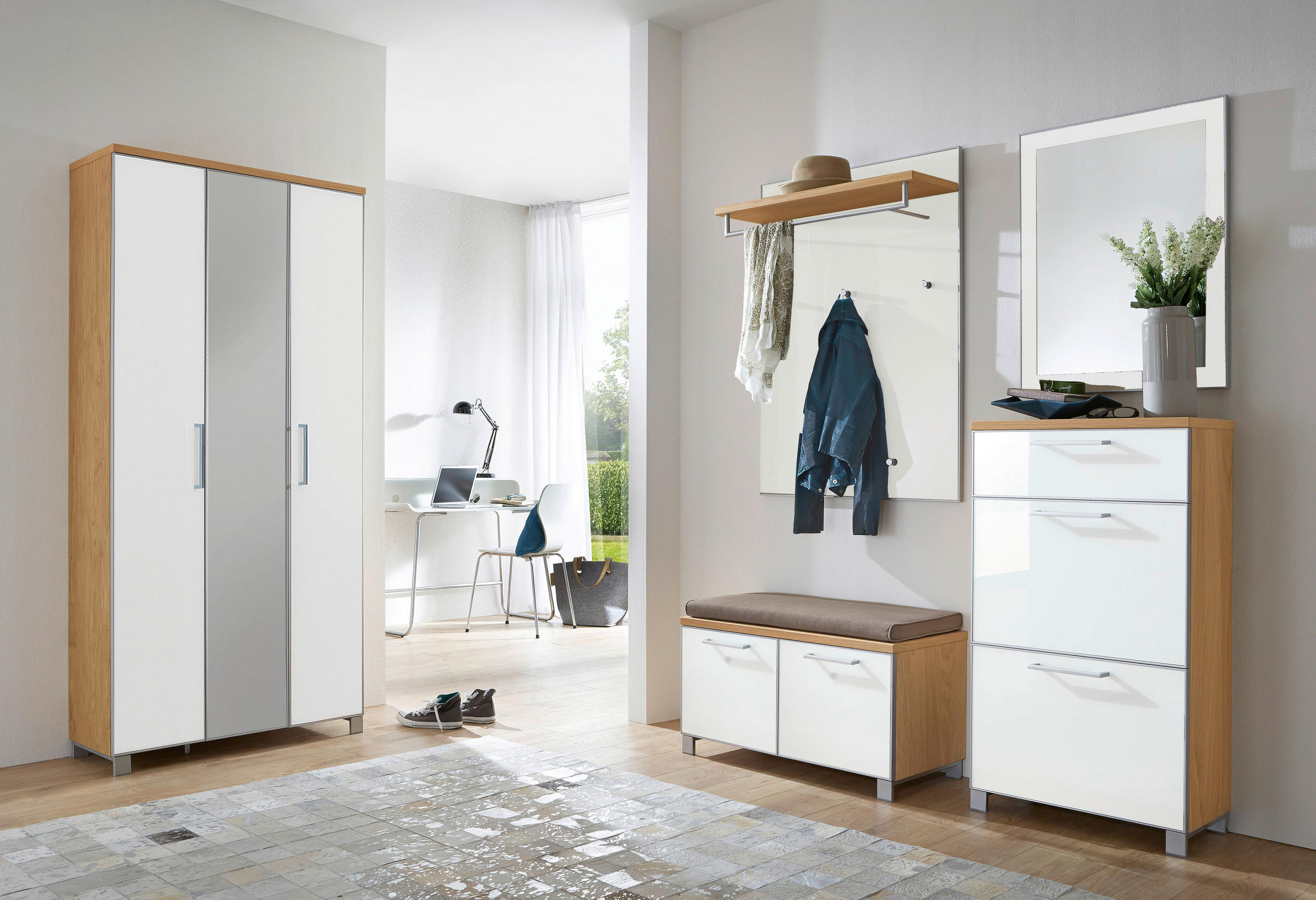 GARDEROBE 6-teilig  in 245/195/40 cm  - Taupe/Eichefarben, Design, Glas/Holz (245/195/40cm)